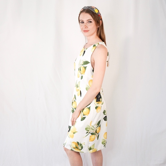 ADRIANNA PAPELL Lemon Print A-Line Dress NWT 0979 - Picture 7 of 8